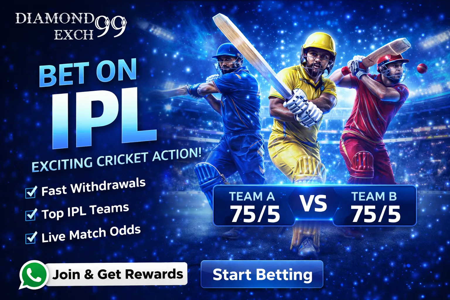 Diamond Exchange betting app dashboard displaying cricket, football and tennis sports markets